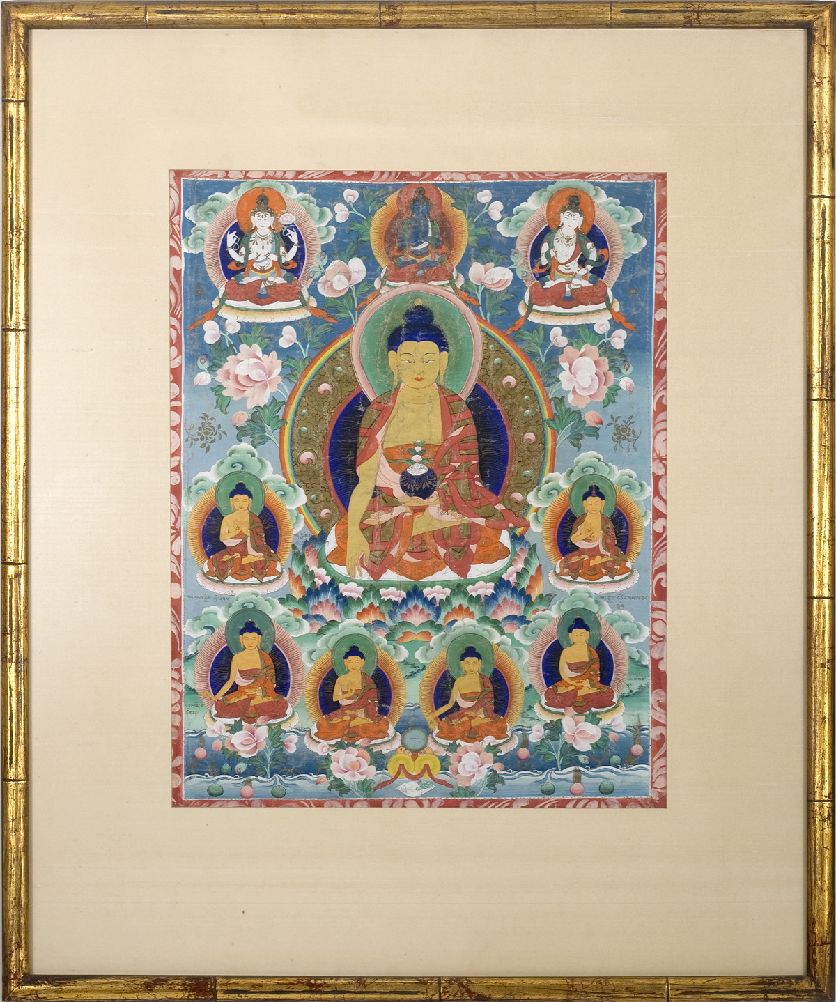 Appraisal: TIBETAN THANGKA PAINTING OF THE BUDDHA SHAKYAMUNI SURROUNDED BY NINE