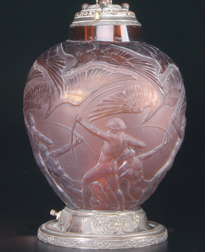 Appraisal: R LALIQUE Vase Archers dark amber c Drilled and fitted