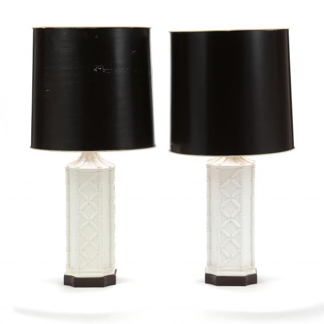 Appraisal: PAIR OF VINTAGE HOLLYWOOD REGENCY CERAMIC TABLE LAMPS Circa bamboo