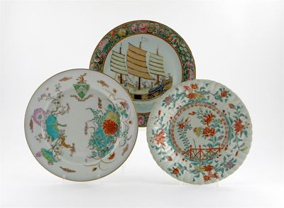 Appraisal: Three various plates one Canton decorated with six figures on