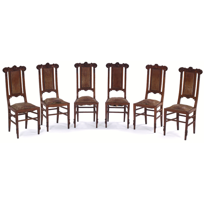 Appraisal: French dining chairs set of six in cherry floral and