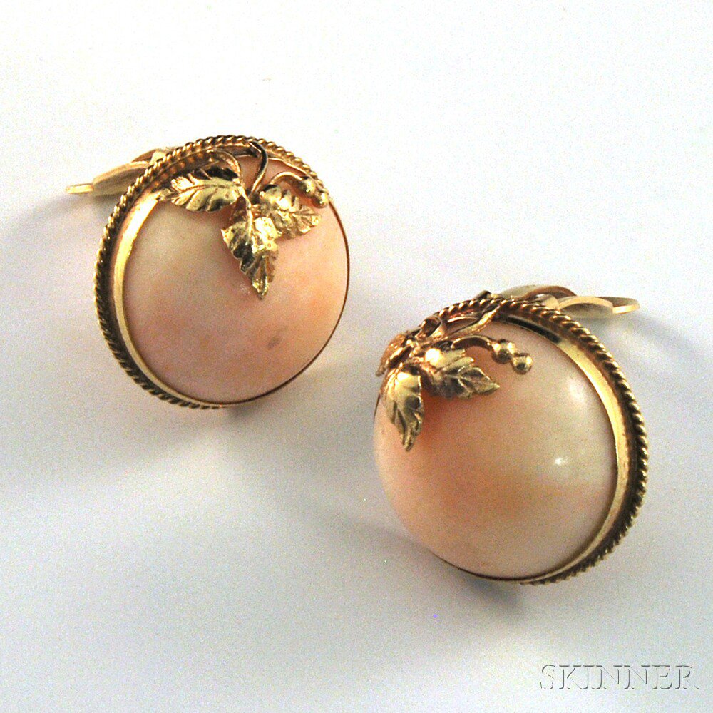 Appraisal: Pair of kt Gold and Pale Pink Coral Earclips the