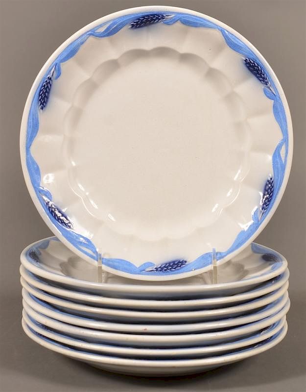 Appraisal: Ironstone China Blue Wheat Pattern Plates Eight Ironstone China Blue