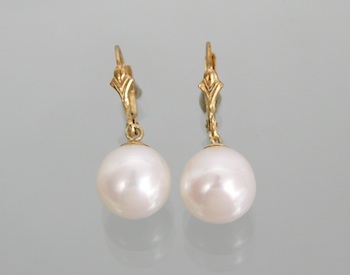 Appraisal: A Pair of Pearl Lever Back Earrings k yellow gold