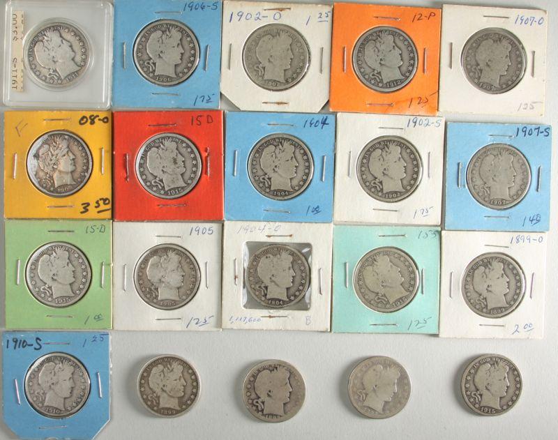 Appraisal: Circulated Barber Half Dollars AG - VF mixed dates and