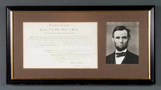 Appraisal: Presidential Autograph Civil War Abraham Lincoln signed part-printed commission April