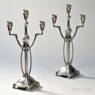 Appraisal: Pair of Art Nouveau Achille Gamba Candelabra Pewter Germany th