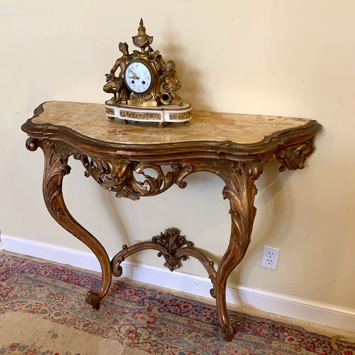 Appraisal: FRENCH MARBLE TOP HALF TABLE French half table with an