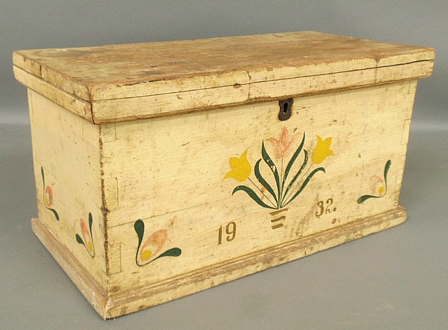 Appraisal: - Pine storage box th c with paint decoration of