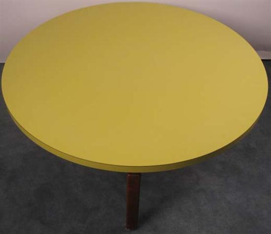 Appraisal: Lazy Susan Coffee Table with walnut base and yellow-green laminate