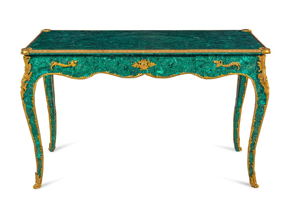 Appraisal: A Louis XV Style Gilt Bronze Mounted Malachite Veneered Bureau