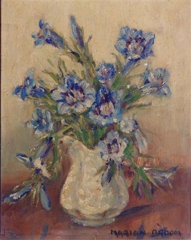 Appraisal: MARION BROOM British - Still life of blue flowers in