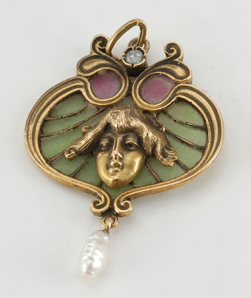 Appraisal: An Art Nouveau style enamel pendant The plique a jour