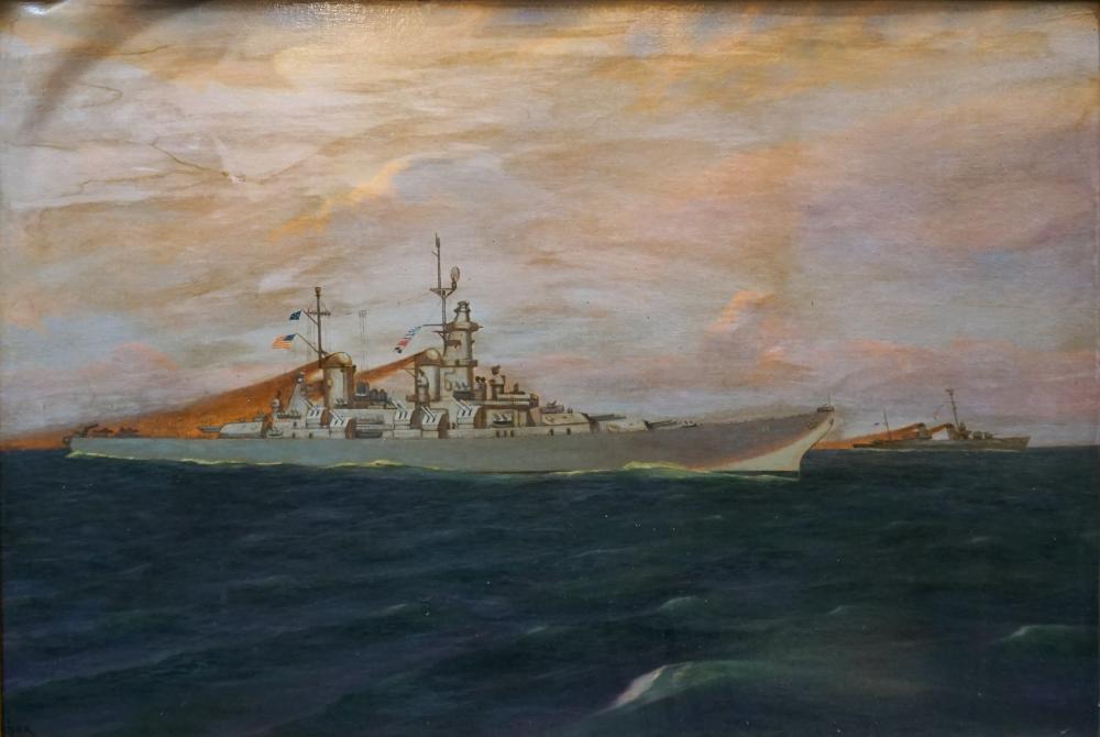 Appraisal: AMERICAN SCHOOL TH CENTURY USS MISSOURI OIL ON CANVAS MOUNTED