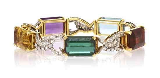 Appraisal: A Karat Gold Multi Gem and Diamond Bracelet containing five