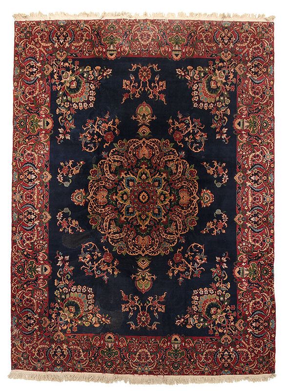 Appraisal: Turkish Carpet early th century blue field with floral central