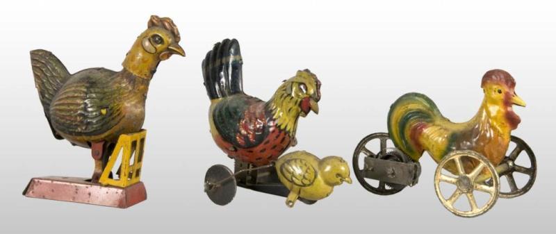 Appraisal: Lot of Tin Litho Rooster Wind-Up Toys Description German Working