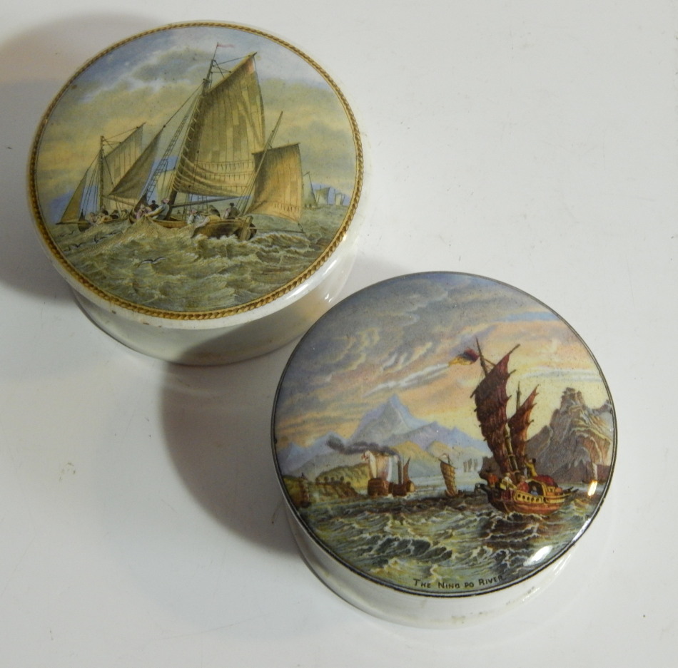 Appraisal: A thC Prattware pot lid the Ning Po river transfer