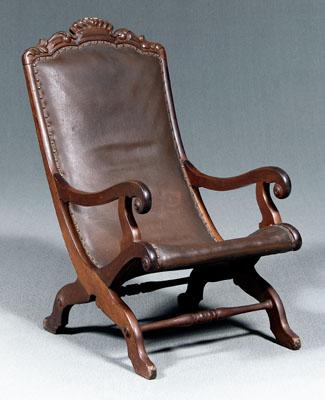 Appraisal: Carved walnut campeche chair carved walnut with crown and leaf