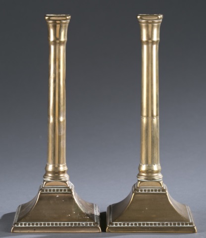 Appraisal: Pair of th c Brass Candlesticks Engraved with the intials