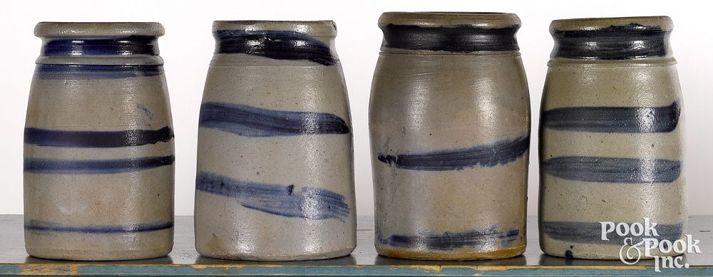 Appraisal: Four western Pennsylvania stoneware canning crock Four western Pennsylvania stoneware