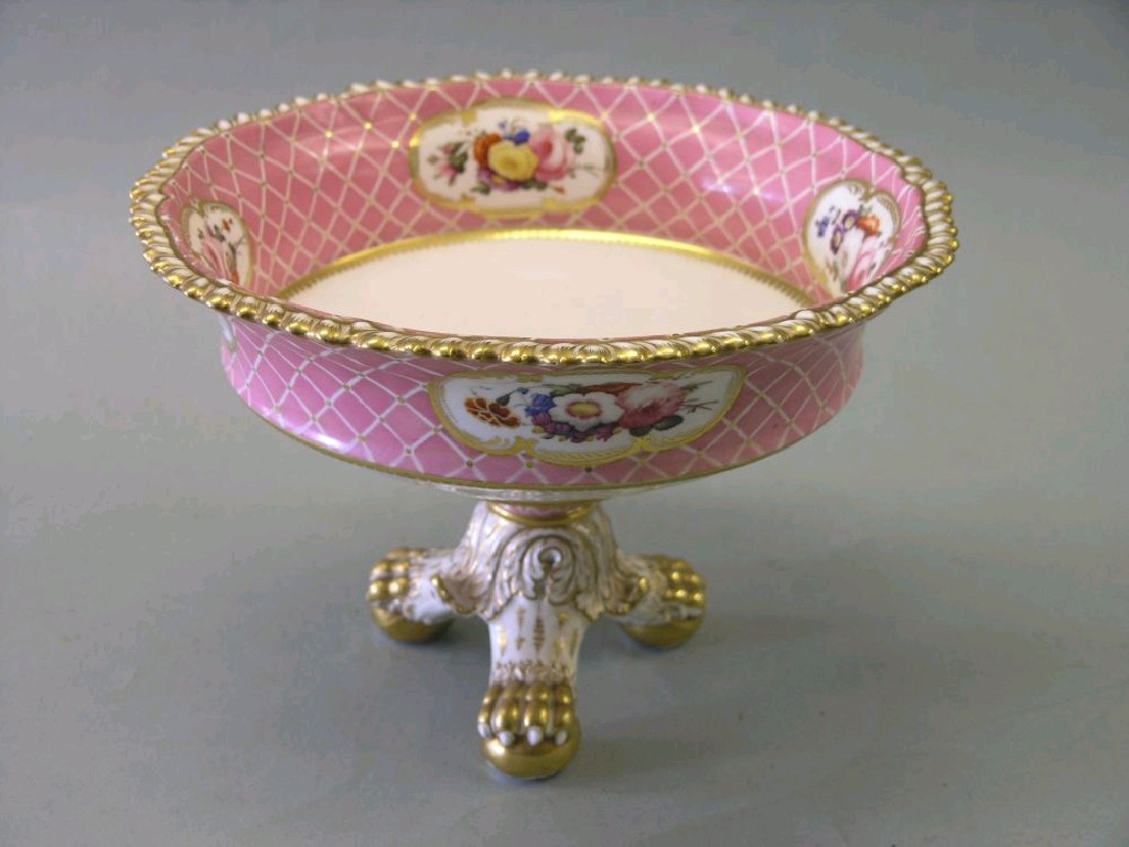 Appraisal: A mid th century Staffordshire bone china dessert bowl gilt-gadrooned