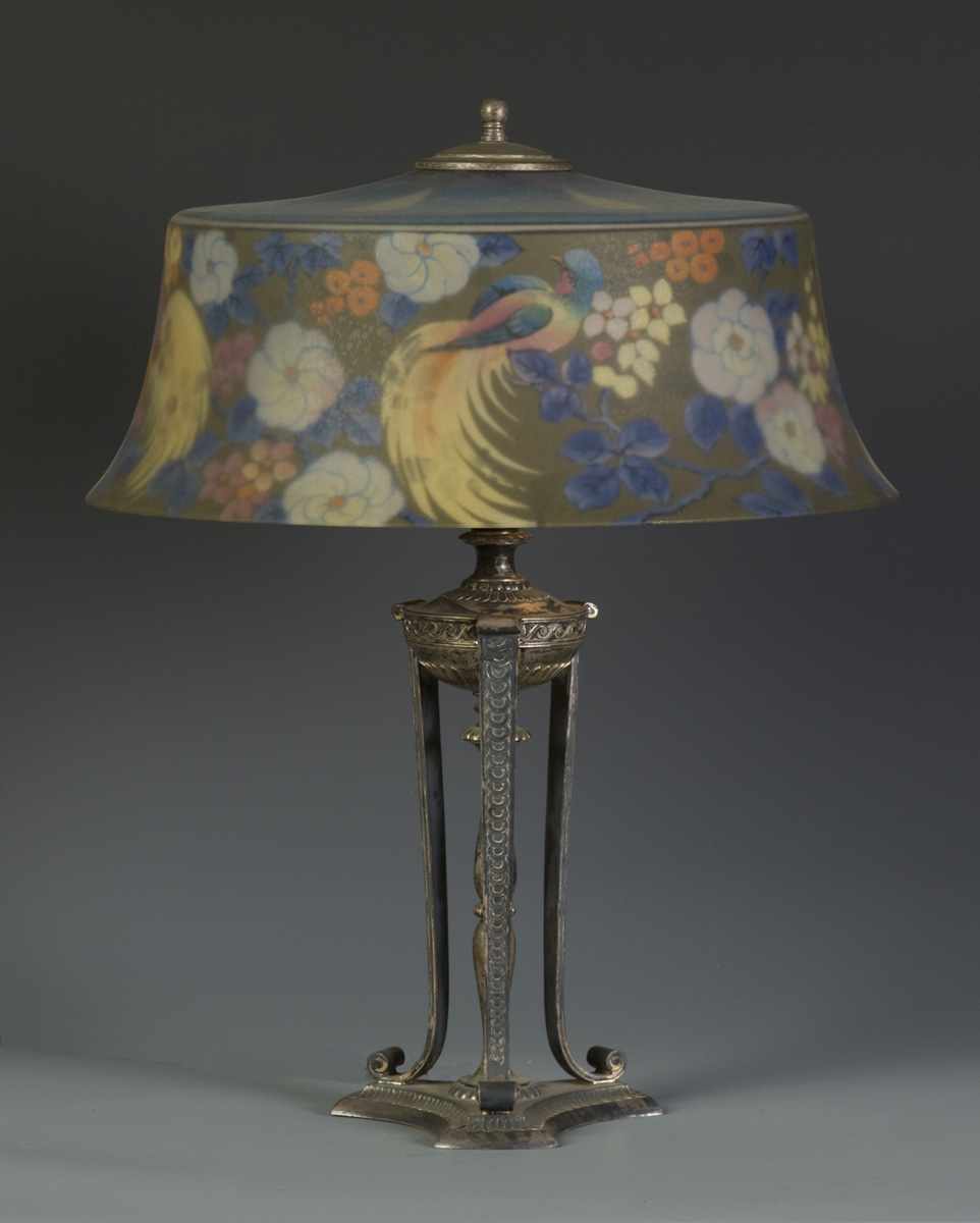 Appraisal: Pairpoint Reverse Painted Lamp w Exotic Birds Flowers Pairpoint Reverse