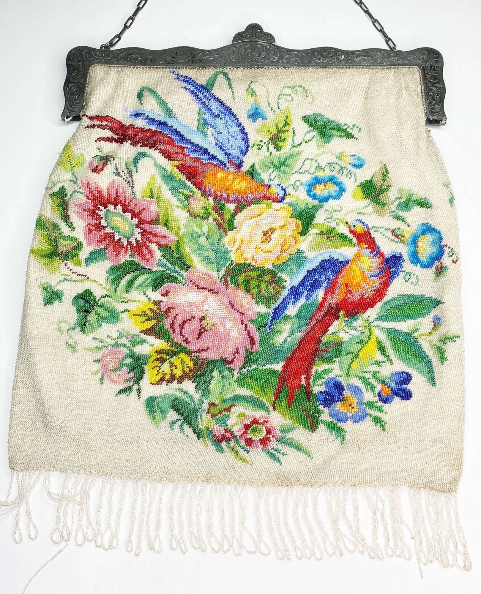 Appraisal: Large Micro Beaded Purse with Flowers and Birds of Paradise