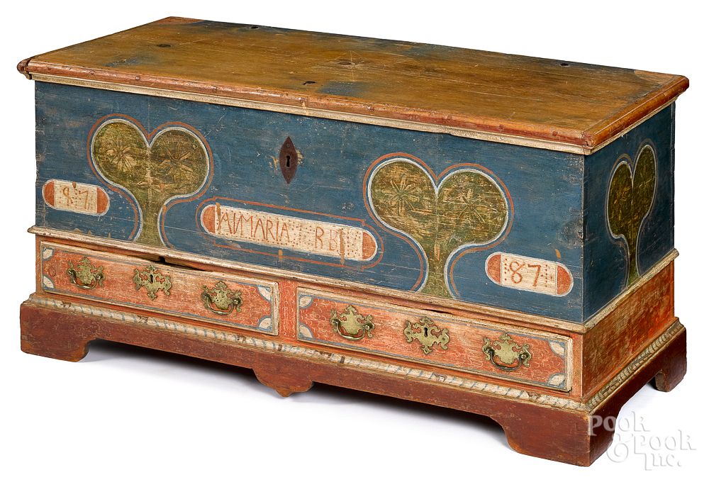 Appraisal: Berks County Pennsylvania painted dower chest Berks County Pennsylvania painted