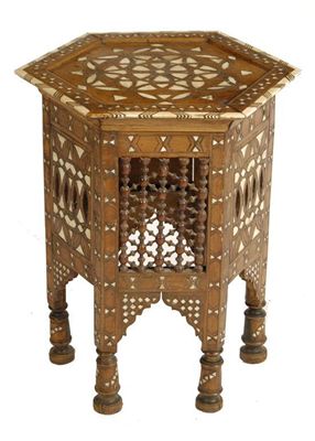 Appraisal: A Moroccan inlaid table hexagonal inlaid with mother of pearl