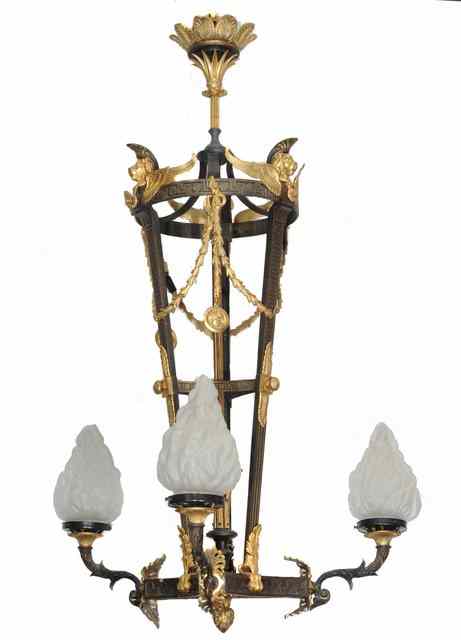 Appraisal: A TH CENTURY EMPIRE BRONZE AND ORMOLU CHANDELIER in the