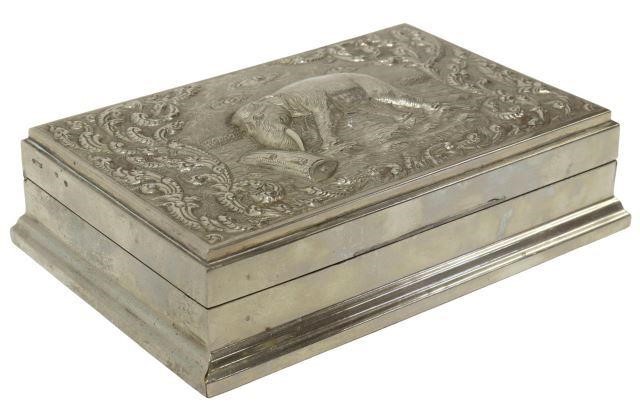 Appraisal: Sterling silver table box repousse lid with an elephant pushing