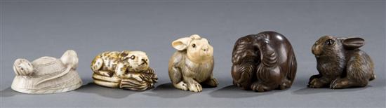 Appraisal: Group of rabbit rat netsukes th century Carved ivory Rabbit