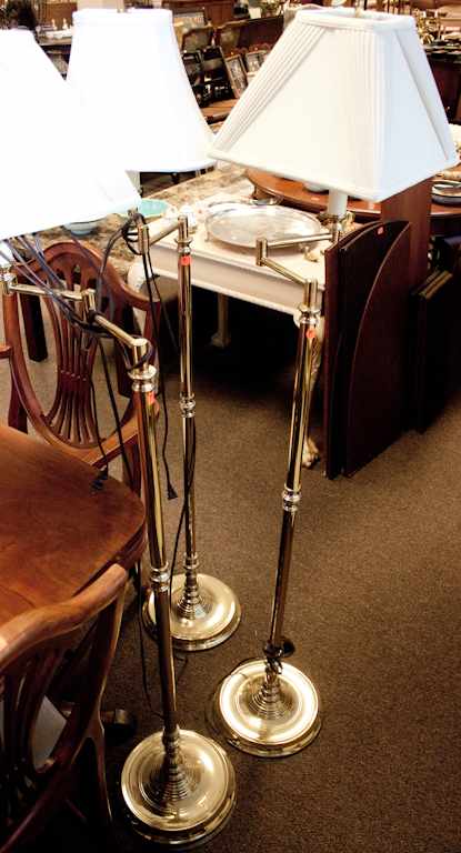 Appraisal: Three Virginia Metalcrafters brass floor lamps with shades Estimate -