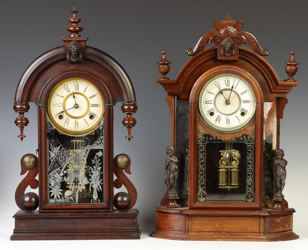 Appraisal: Ansonia Victorian Mirror Side Shelf Clock Walnut case refinish some