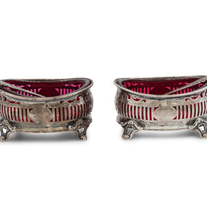 Appraisal: A Pair of American Silver and Glass-Lined Salt Cellars Gorham