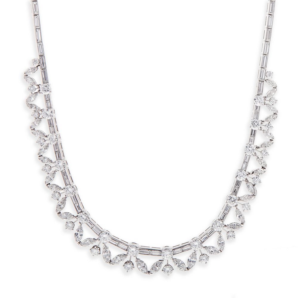 Appraisal: A s Diamond Necklace by Van Cleef Arpels Mid-century platinum