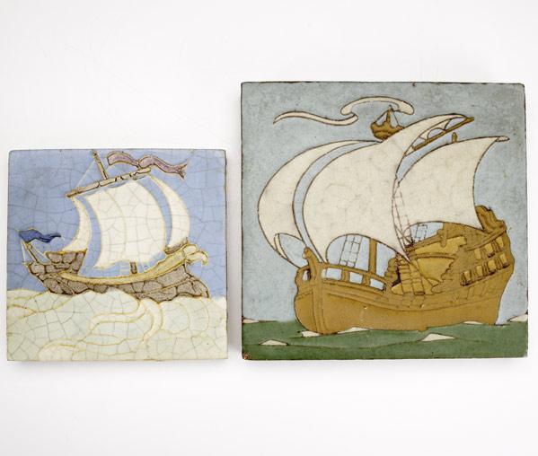 Appraisal: GRUEBYWHEATLEYTwo tiles with a tall shipSmall corner chip to GruebyGrueby