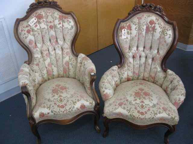 Appraisal: Pair of Victorian style Parlor Chairs carved rose trim