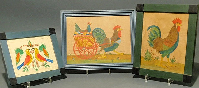 Appraisal: French Garnett B American th c three folk art watercolors