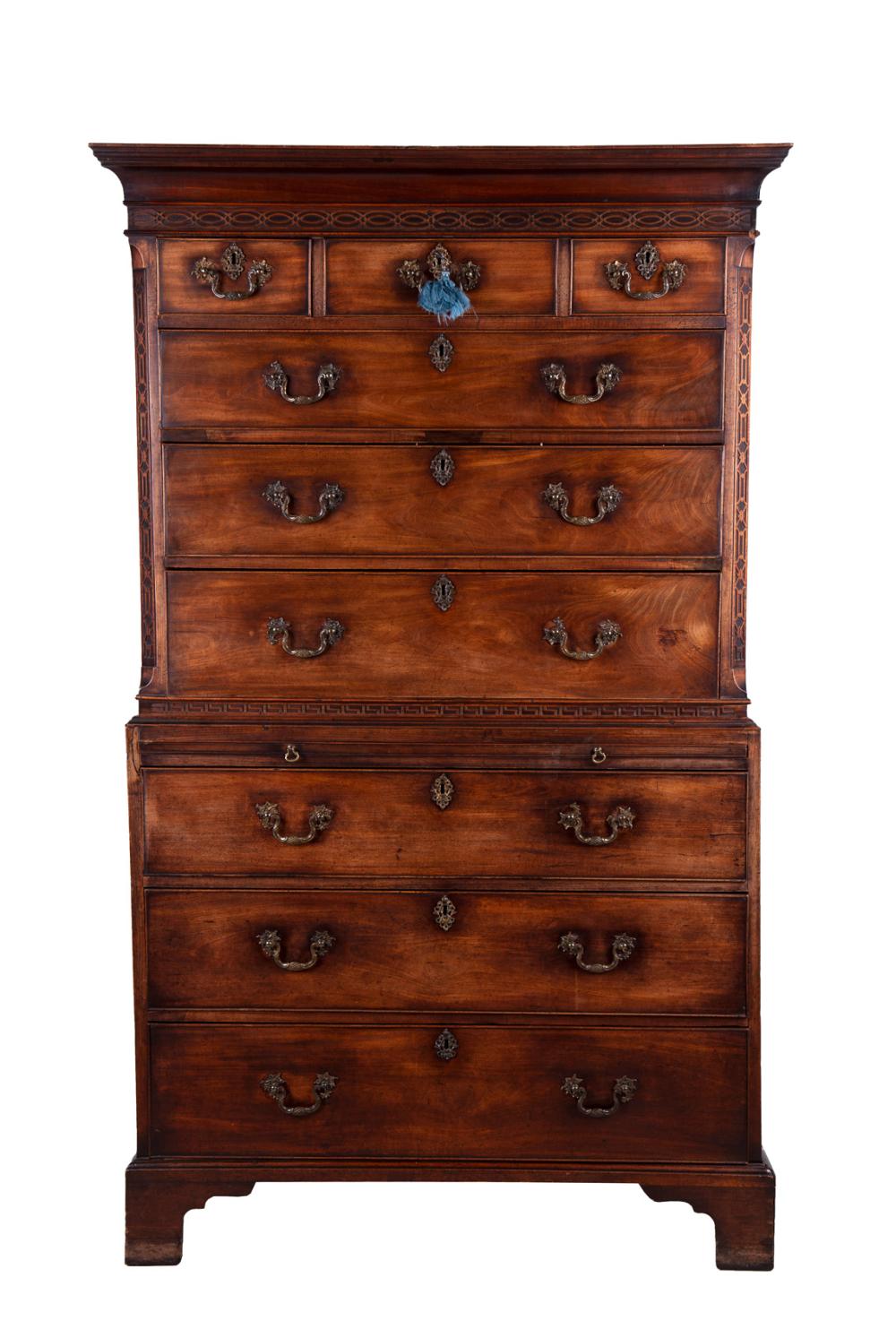 Appraisal: GEORGIAN MAHOGANY CHEST ON CHESTCondition loss to veneer split side