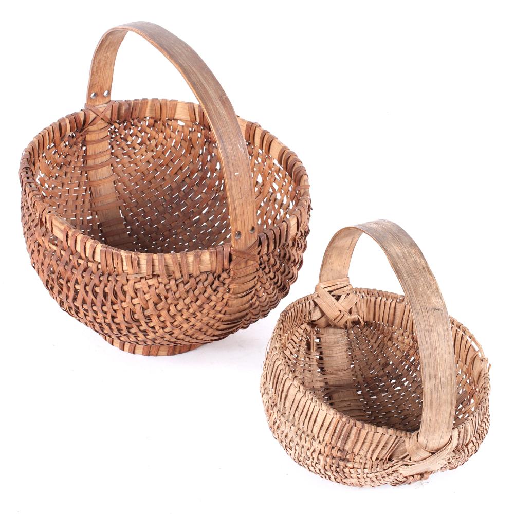 Appraisal: TWO APPALACHIAN RIB-TYPE WOVEN SPLINT EGG BASKETS KIDNEY FORM WITH