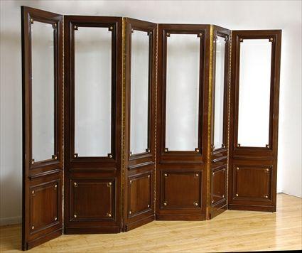 Appraisal: DIRECTOIRE-STYLE MAHOGANY AND BRASS-MOUNTED GLASS SIX PANEL SCREEN Each panel