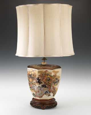 Appraisal: A Satsuma Table Lamp Octagonal shaped Satsuma body with high