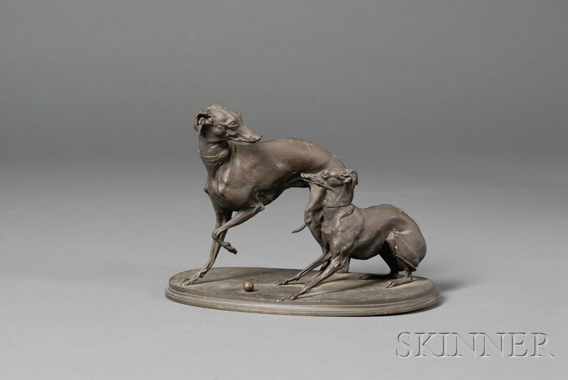 Appraisal: Pierre Jules Mene French - Bronze Figure of Two Whippets