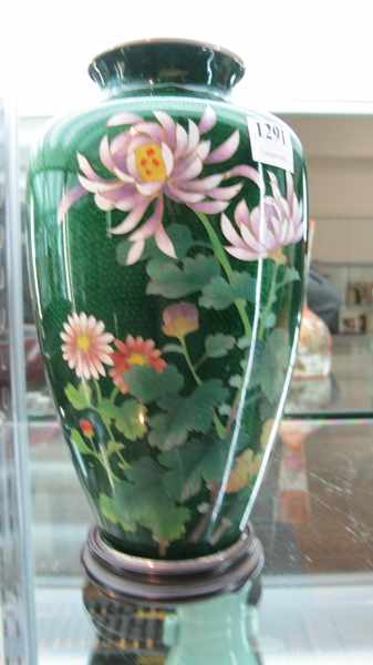 Appraisal: JAPANESE CLOISONNE FLORAL VASE ON BASE