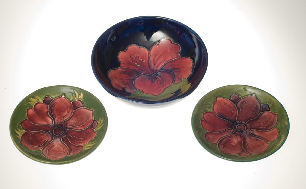 Appraisal: PAIR OF WALTER MOORCROFT POTTERY PIN DISHES of circular form