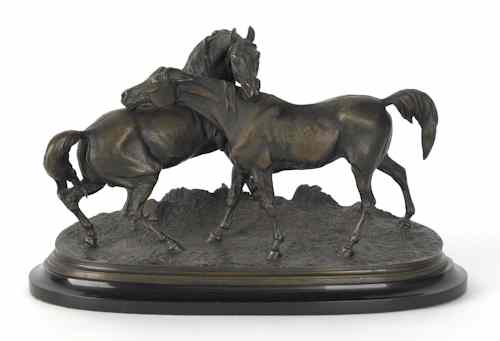 Appraisal: Pierre Jules Mene French - bronze of two horses h