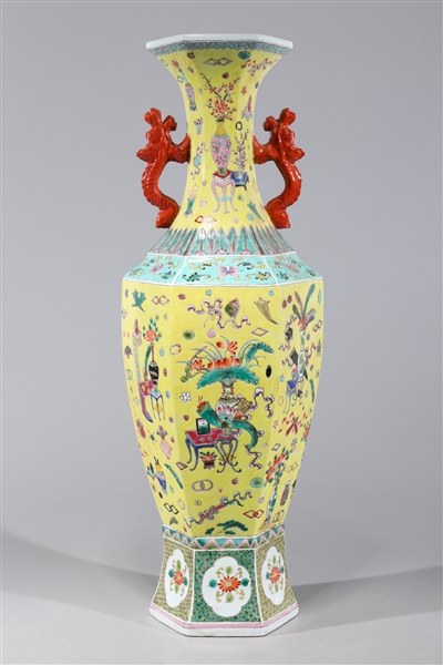 Appraisal: Large Chinese famille rose enameled porcelain faceted hexagonal vase with