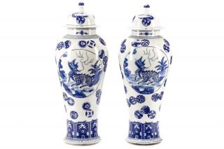 Appraisal: Pair of Chinese Temple Jars Depicting Qilin Dragon Chinese th